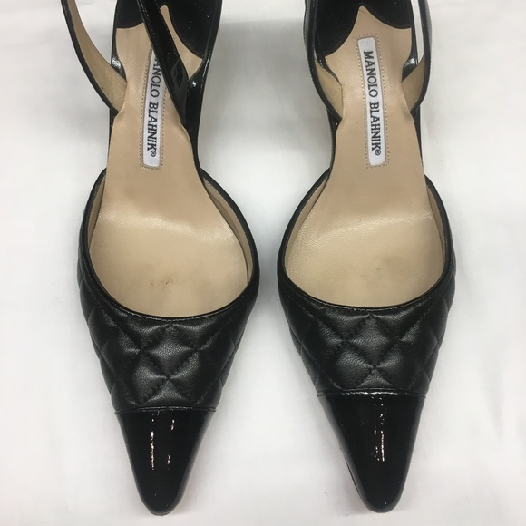 Manolo Blahnik Shoes - Manolo Blahnik Black Leather Heels - 7.5